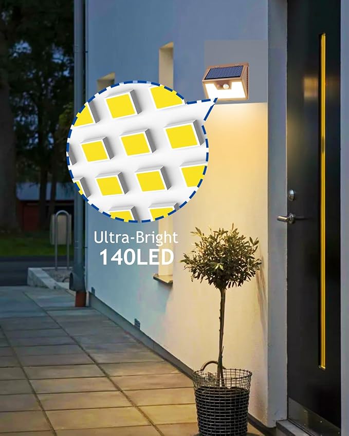 Peasur Solar Lights Outdoor Motion Sensor Waterproof, 6Pack 140LED Brown Solar Powered Fence Light, 3 Modes Security Wall Lights for Garden Yard Outside(Warm White)