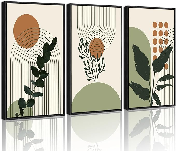 PHOPAGO Boho Plant Wall Art Green Botanical Bohemain Framed Wall Printing