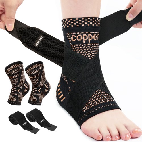 INDEEMAX Ankle Brace - Copper Infused Compression Sleeve for Sprains & Pain Relief | Black, Size M