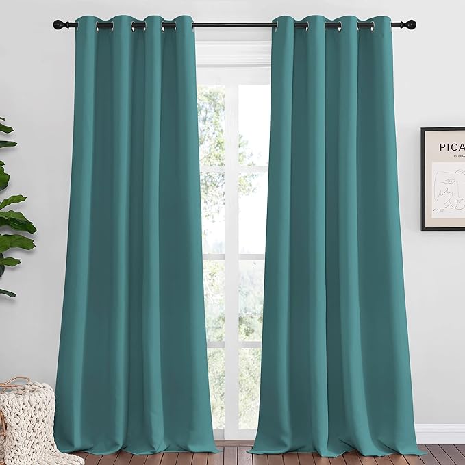 NICETOWN Sea Teal Blackout Curtains 102 inches Length