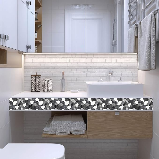 IVN Wallpaper Border Black White Stone Pattern Design 4x196 Inch Peel and Stick