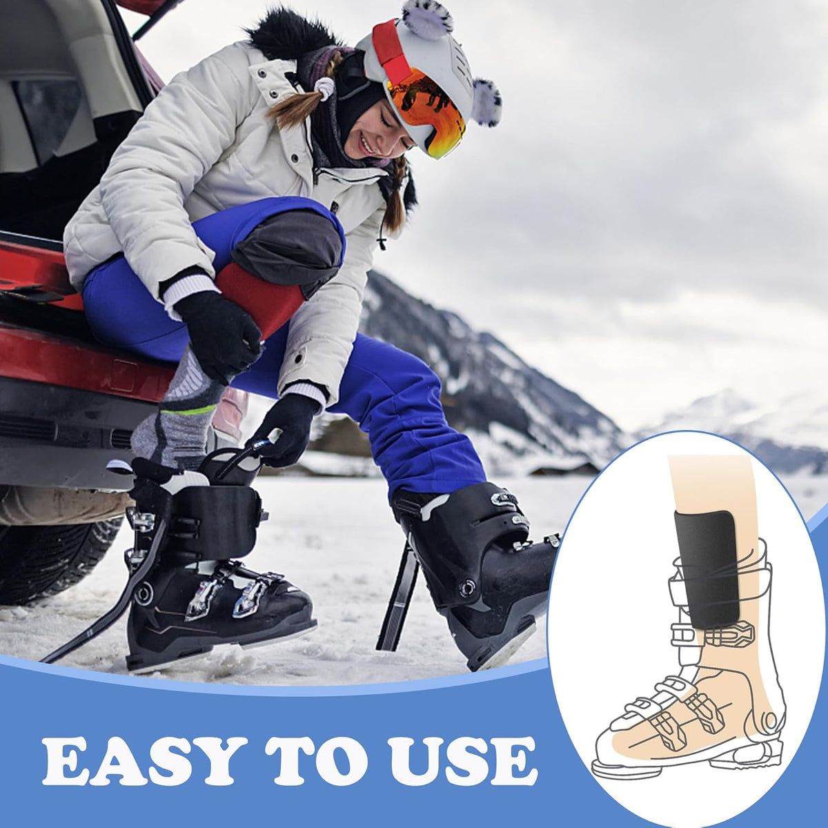 Skiennix Snowboard Shin Pads - Thickened Foam Ski Shin Guards | Cuttable 6.5x5 Inch Protection