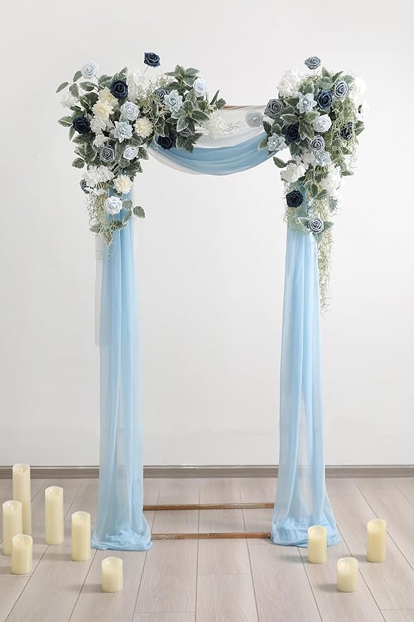 Blue Artificial Flowers Combo Box Set Gradient Color Flower Leaf with Stems for DIY Wedding Bouquets Centerpieces Baby Shower Party Home Decorations