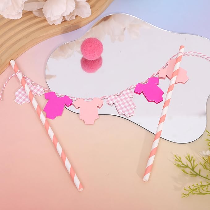 Pink Baby Shower Cake Topper - Pink Bodysuit Gingham Cake Topper,Gender Reveal Decor,Baby Shower Cake Decorations,Gingham Onesie Party Decorations (pink)