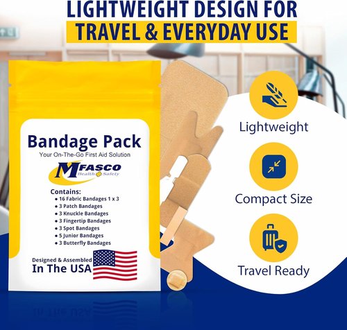 MFASCO First Aid Kit Bandage Refill Pack - Assorted Fabric Bandaids for On-the-Go Care - Small Size