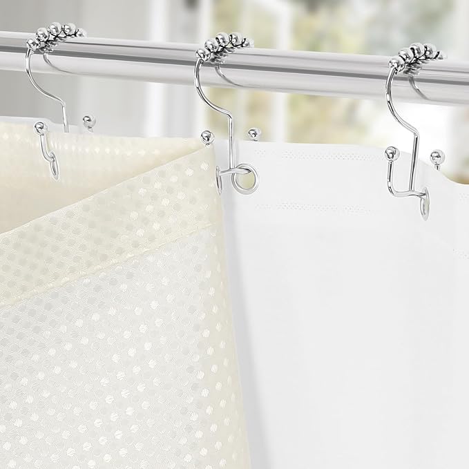3 in 1 Shower Curtain Set, Cream Waffle Shower Curtain and PEVA Liner Set with 12 Stainless Steel Shower Curtain Hooks, Ivory Waterproof Fabric Shower Curtains for Bathroom, 72 W x 72 H