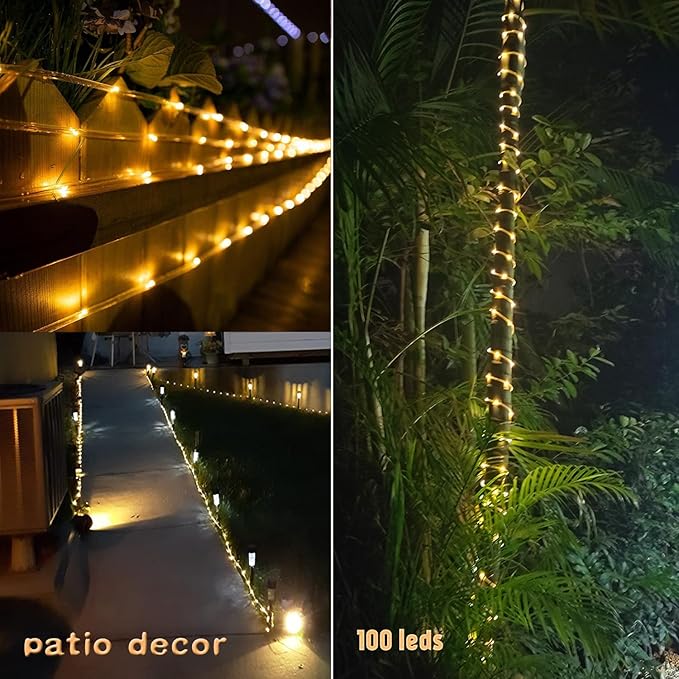 LairtPOW Solar Rope Light 2 Pack Waterproof IP65 39FT 100LEDs Outdoor LED ‎Solar Outdoor Lights for Party Garden Yard Home Wedding Christmas Halloween Holiday Tree Decoration Lighting