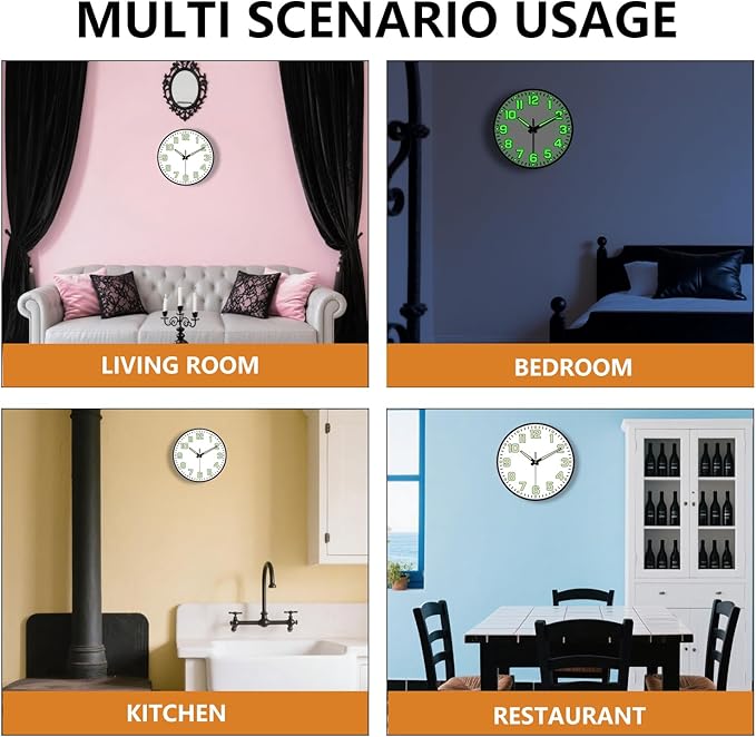 12 Inch Silent Wall Clocks Battery Operated, Glow in The Dark Wall Clock
