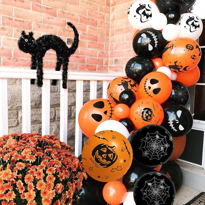 Halloween Decoration Balloons, 50pcs 12 Inch Black Orange White Halloween Balloons Bat Spooky Pumpkin Spider Web Halloween Balloons for Halloween Party Decoration Outdoor Home, Yard Backdrop Party