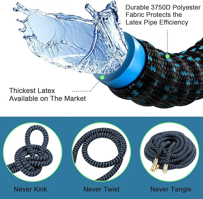 75 ft Expandable Garden Hose - Kink Free Flexible Water Hose with Thumb-Controlled 10-Function Nozzle, 3/4 Solid Connectors, Durable 3750D Fabric, 4-Layer Latex Core
