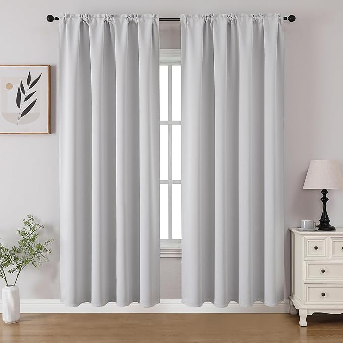 CUCRAF Grayish White Blackout Curtains 72 inch Length 2 Panels Set, Rod Pocket