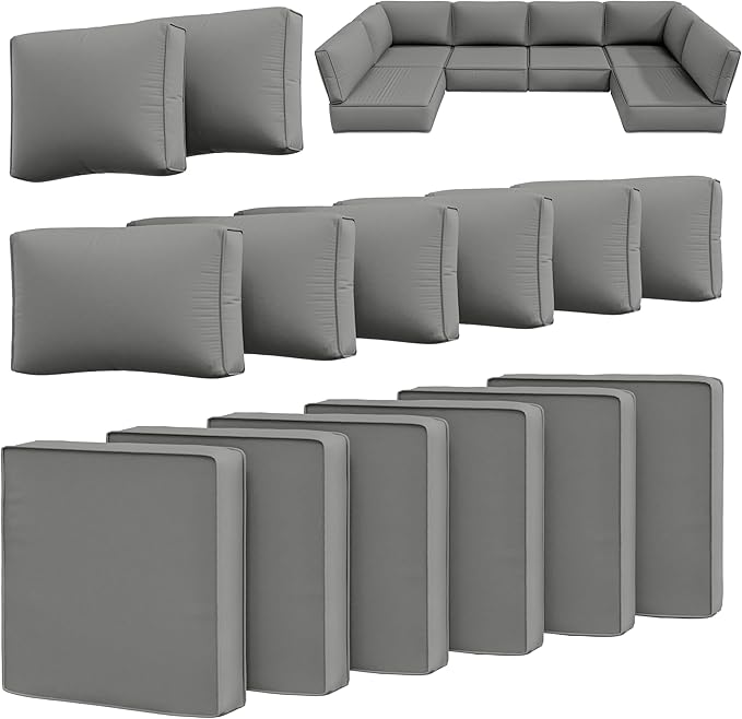 14 Pcs Outdoor Cushion Slipcovers Outdoor Patio Cushion Covers Replacement Waterproof with Zipper for Outdoor Furniture, Patio Sofa Couch 3 Sizes, Covers Only