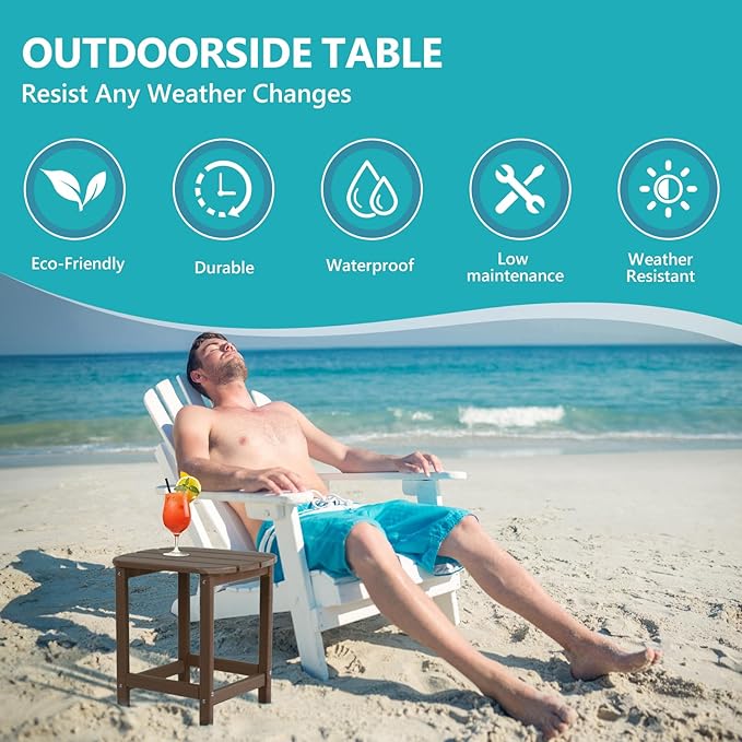 Plawdlik Adirondack Side Table,HDPE Weather Resistant,Wooden Textured for Adirondack Chairs,Patio,Garden, Porch, Backyard Use, Coffee