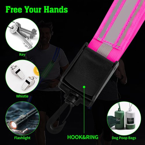 LED Reflective Belt Sash,6 Lights Colors & 3 Light Modes High Visibility Night Rechargeable Safety Belt Adjustable Reflective Running Gear for Men Women Running Cycling Walking and Dog Walking
