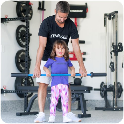 Synergee Kids Blue 5lb Barbell Child’s Weightlifting Bar with 2" Sleeves. Beginner Training Bar for Boys & Girls. Youth Fitness & Strength Training.