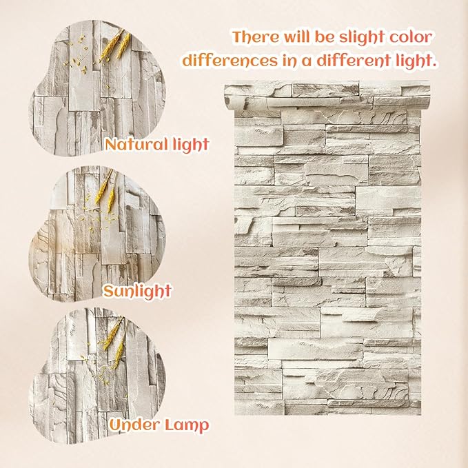 Jeweluck Stone Wallpaper Peel and Stick Brick Wallpaper 17.7”×590.5” Brick