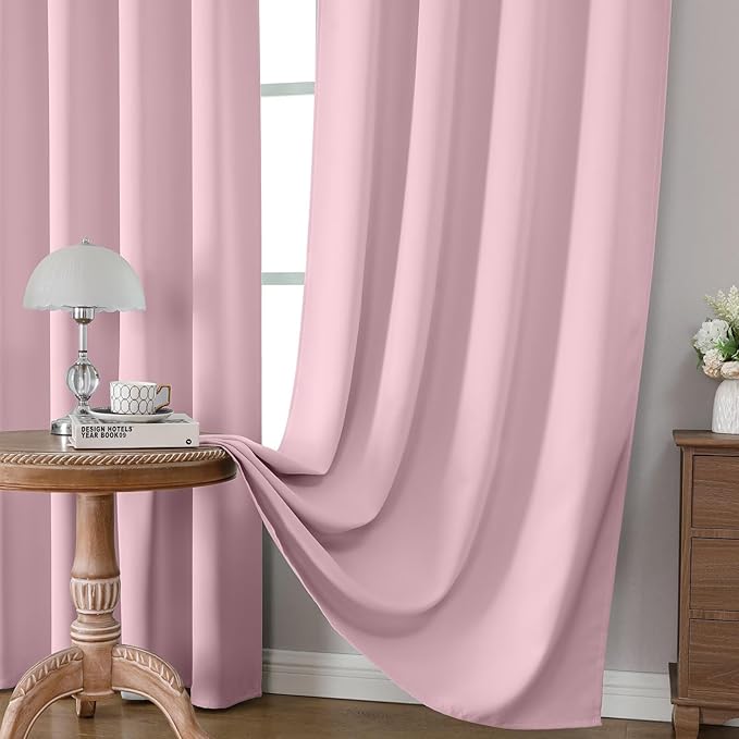 CUCRAF Light Pink Blackout Curtains 96 inch Length 2 Panels Set, Rod Pocket
