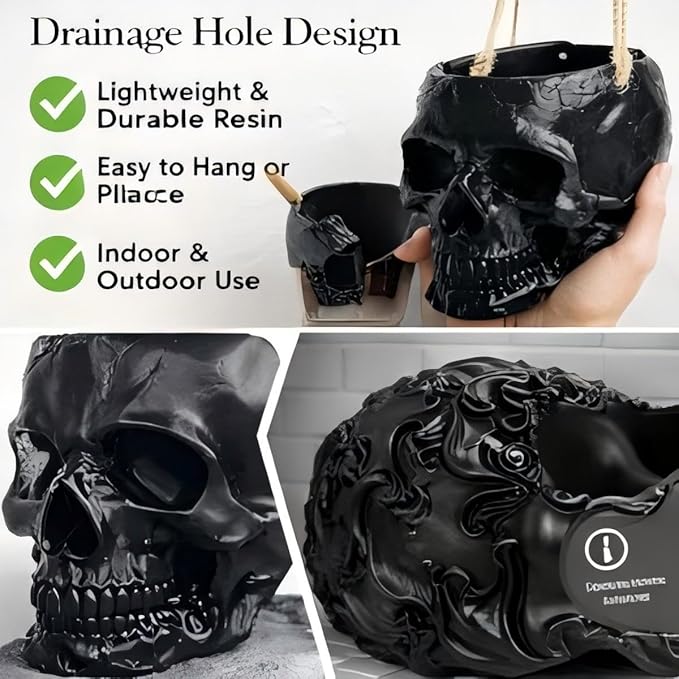 Resin Air Plant Holders,Tilandsia Container,Gothic Skeleton Planter,Halloween Plant Pot,Tillandsia Pot, Skull Table Top Display Planters for Air Plants and Other Mini Plants (White No.1, 7*5*3.2'')
