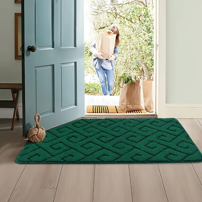 Walensee Indoor Doormat, Front Door Mat for Entrance (20"x32" Green) Machine Washable Entryway Rug, Non Slip Trapper Door Rugs Absorbent Dirt Low Profile Shoes Scraper Inside Floor Mats