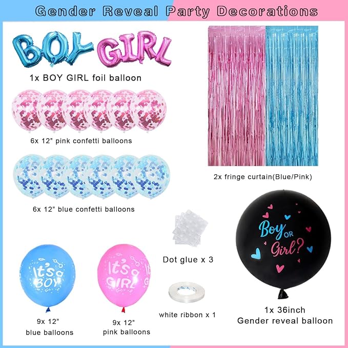 Boy Or Girl Gender Decorations - Pink And Blue Balloons With Fringe Curtains For Gender Reveal Party Photo Backdrop