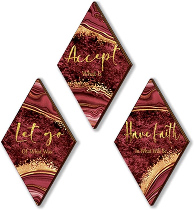 ONIZHITY 3 Pcs Red Gold Bathroom Decor Red Gold Wall Decor with Accept Let Go Have Faith Quote Rustic Vintage Farmhouse Wooden Hanging Signs for Home Living Room Bedroom Office(12x7 Inches)