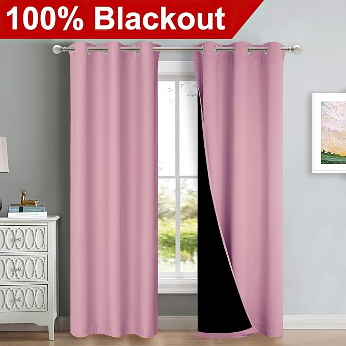 NICETOWN Crystal Pink Full Shade Curtain Panels, Pair of Thermal Insulated &