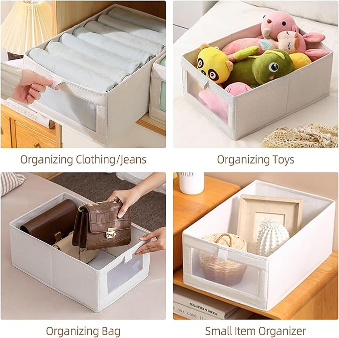 Linen Closet Organizers And Storage, 10 Pack Closet Storage Bins Linen Closet Baskets for Closet Organization Foldable Closet Organizer Bins with Clear Window For Organizing Clothing, Shelves, Jeans