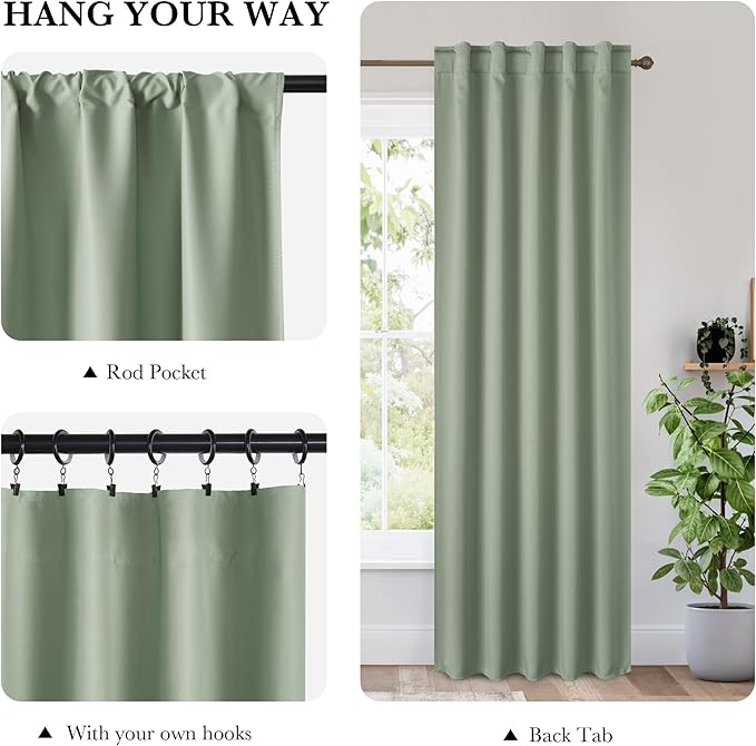 RYB HOME 100% Blackout Basement Curtains 36 inches Long, Heat & UV Blocking