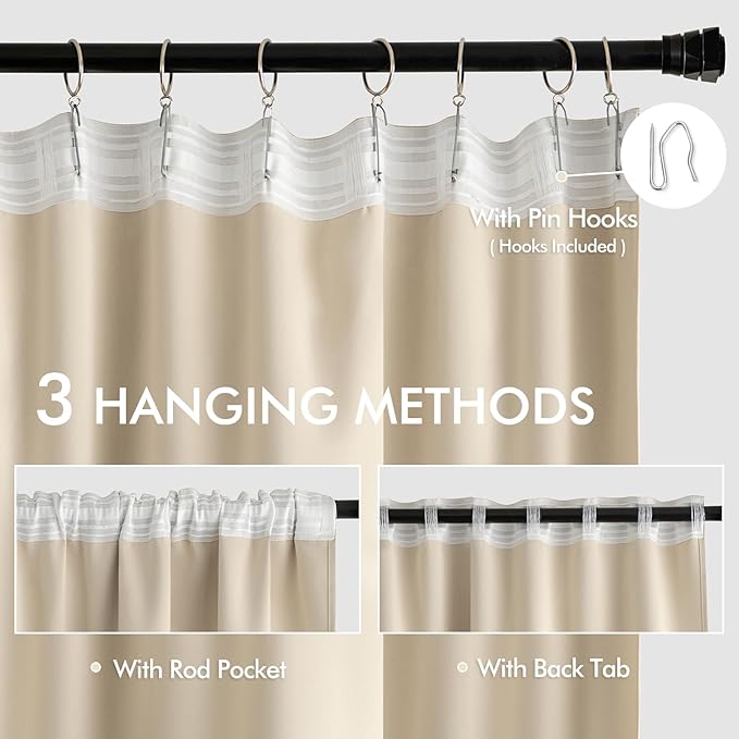 MIULEE Cream Beige Back Tab Light Blocking Curtains 100 Inch Length 2 Panels Set