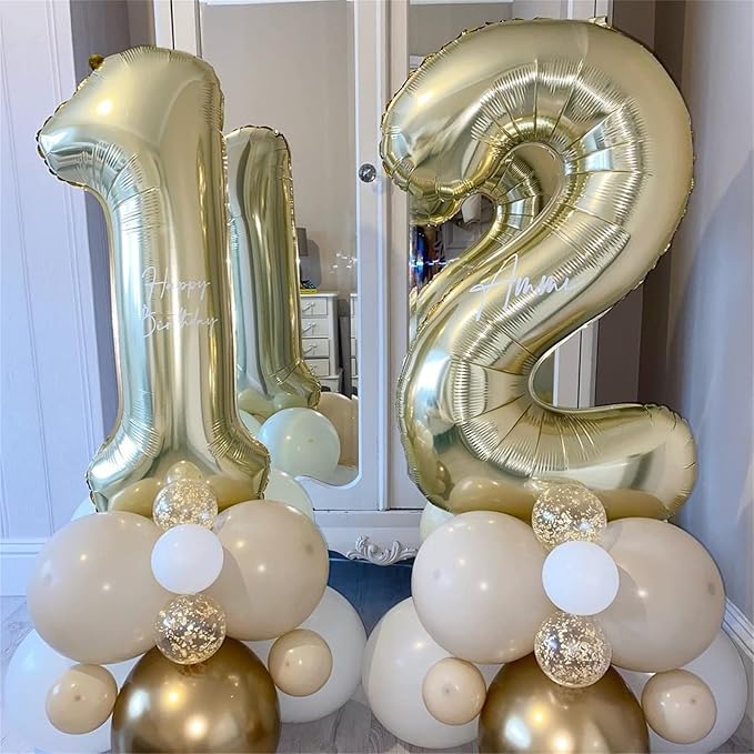 40'' Champagne Gold Number 7 Balloon, Self Inflating Foil Number Balloons Set 0-9, Light Gold Digital 7 Helium Balloon for Girls Boys 7th Birthday Graduation Party Decorations Anniversary Supplies