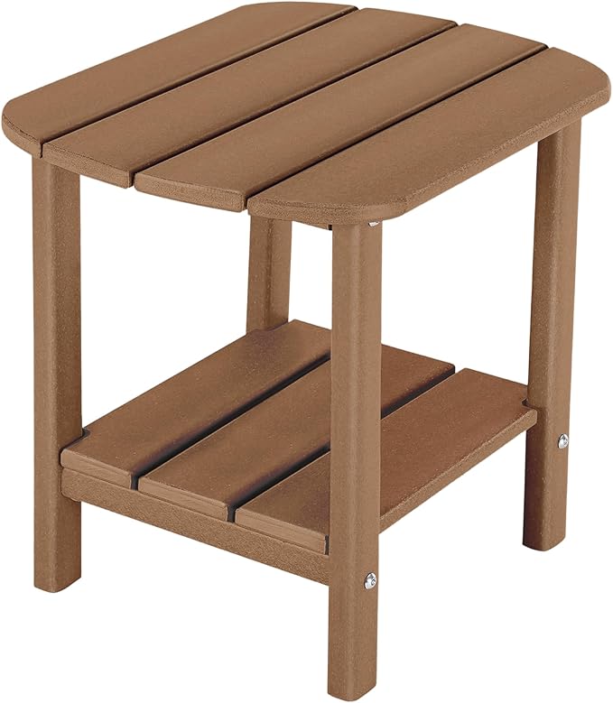 LZRS Adirondack Side Table - HDPE Outdoor Side Tables, Double Layer End Tables for Patio, Backyard,Pool, Indoor Companion, Easy Maintenance & Weather Resistant(Brown)