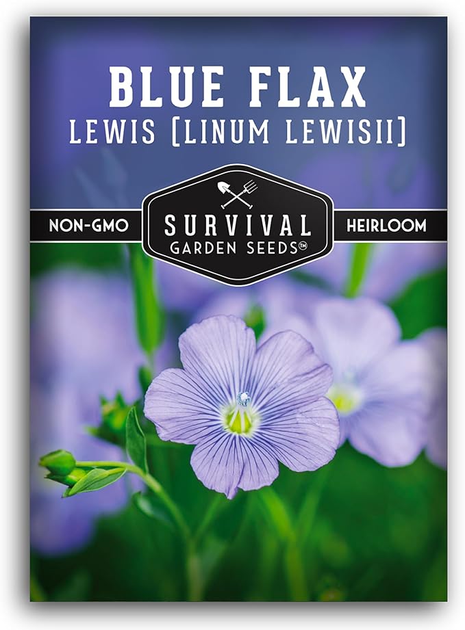 Lewis Blue Flax Seeds for Planting - Plant & Grow Drought Tolerant Native Perennial Wildflowers Your Home Garden - Non-GMO Heirloom Variety - Survival Garden Seeds (1 Pack)