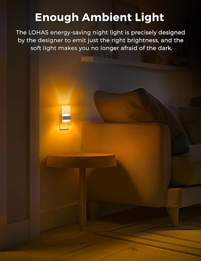 L LOHAS LED Night Light, Amber Night Lights Plug Into Wall, 2 Pack Dusk-to-Dawn