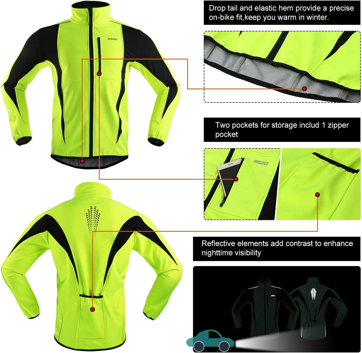 Windproof Waterproof Thermal Cycling Jacket for Winter | ARSUXEO 15K Softshell