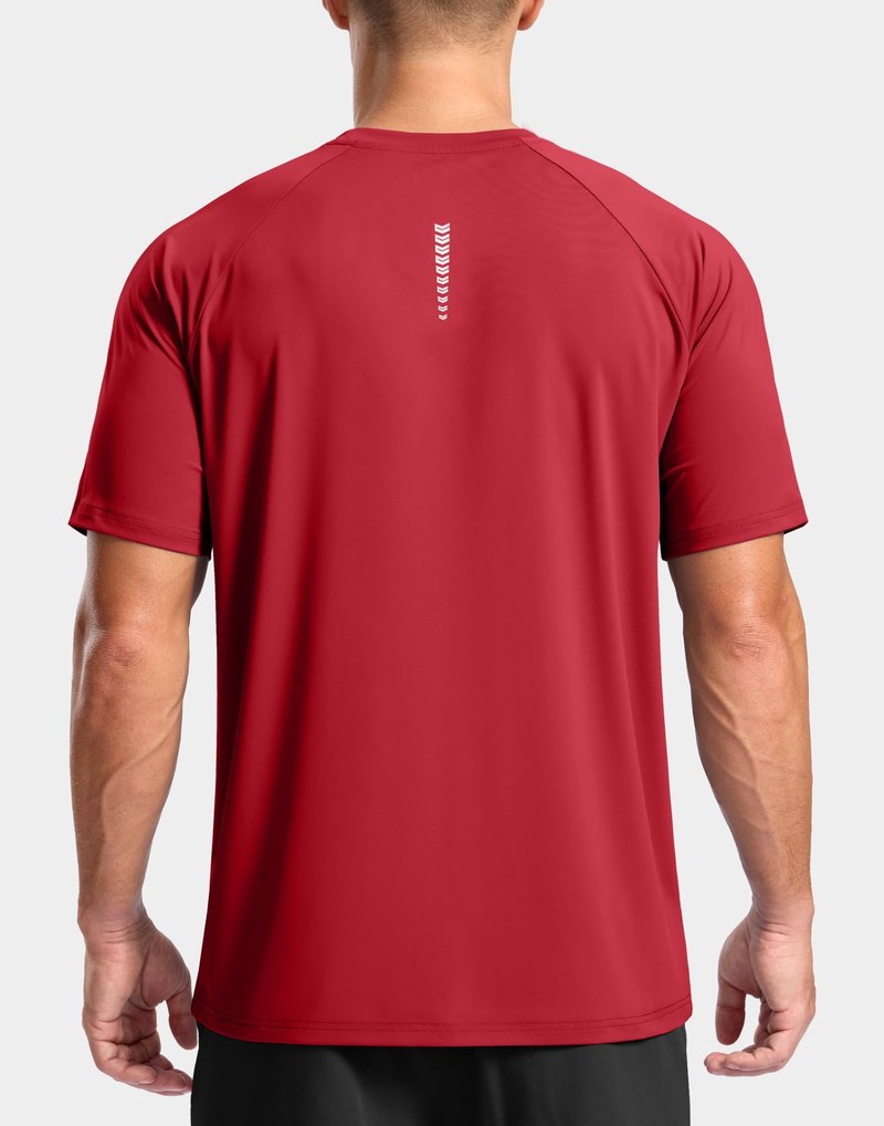 Men's Athletic Workout T-Shirts Moisture Wicking Cooling Running Shirts Short Sleeve Performance Tee for Gym Tennis(Red,XL)