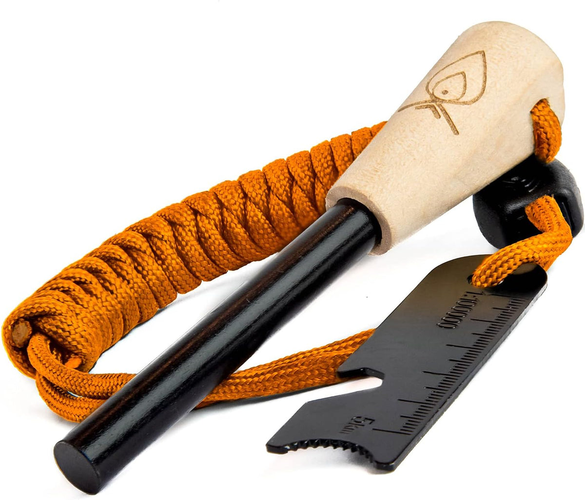 Texas Bushcraft Fire Starter - 3/8" Thick Ferro Rod with Striker and Paracord Wrist Lanyard – Waterproof Flint Fire Steel Survival Lighter for Your Camping, Hiking and Backpacking Gear
