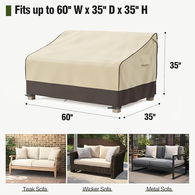 MR. COVER Outdoor Couch Cover Waterproof, Patio Furniture Covers for 2-Seater Couch, Fits up to 60" W x 35" D x 35" H, Moisture-Proof & UV-Protection, Brown & Khak