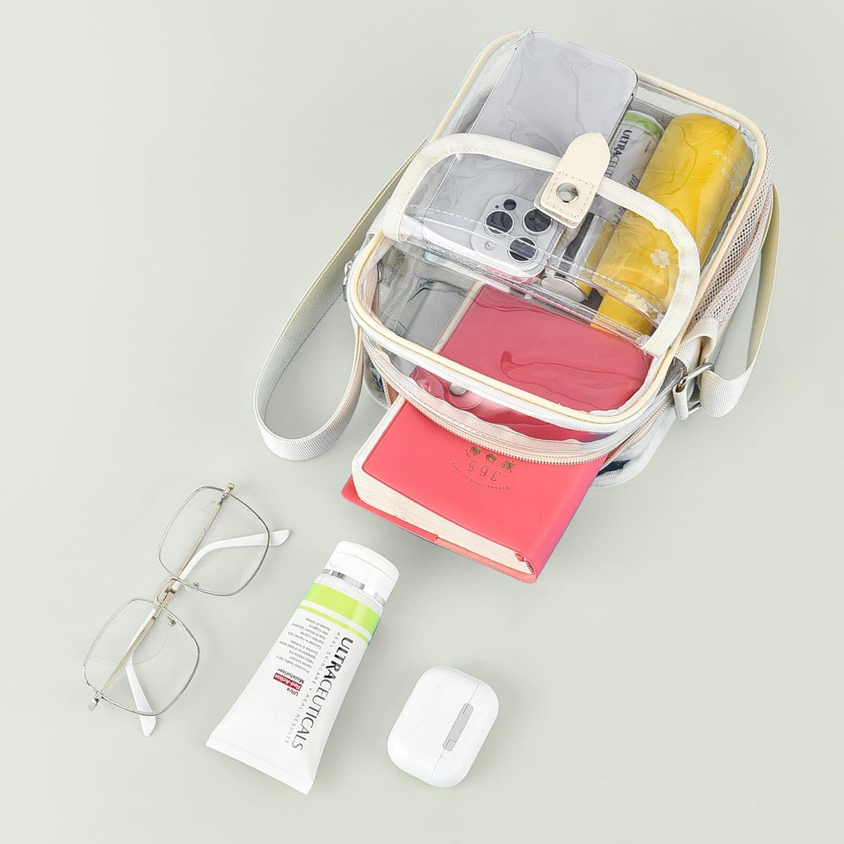 Spodears Clear Crossbody Bag - Perfect for Stadiums, Concerts & Festivals | Adjustable Strap & Bottle Holder