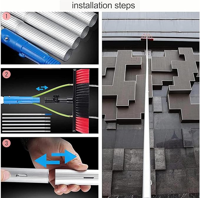 Window Cleaning Pole, Water Fed Telescopic Brush Extendable Cleaner Conservatory Roof Suitable for Photovoltaic Panel Cleaning Trucks-12m/40ft,Roof Cleaning Tools Window Clea