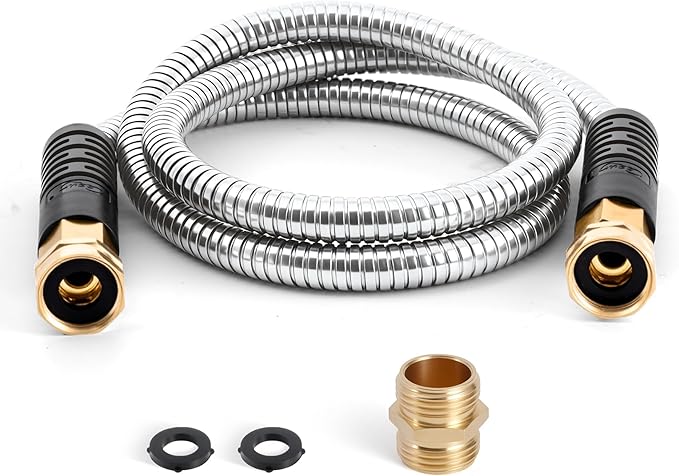 Cesun Short Garden Hose 5 ft with Female to Female Connector, Small Metal Leader Hose, Drinking Water Hose, Flexible, Lightweight Stainless Steel Water Pipe for RV, Outdoor, Yard, 5ft x 5/8"