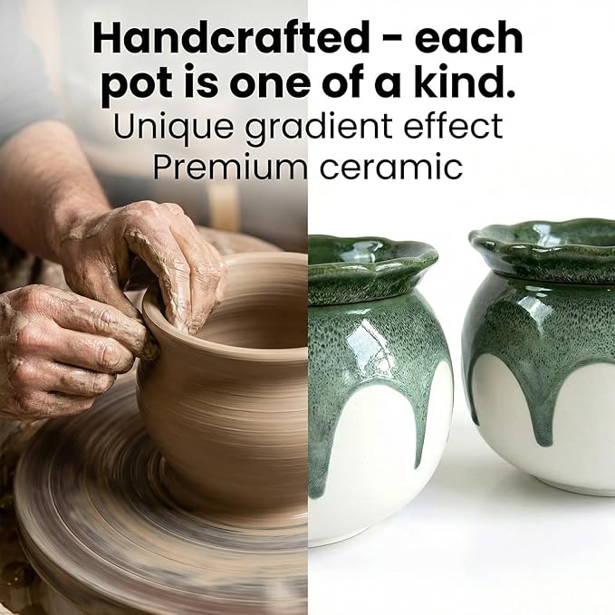 African Violet Pots, 6 Inch Self Watering Pots for Indoor Plants, Easy Plant Self Watering Planter, Ceramic Plant Pot with Absorbent Inner Pot for Flowers - Gradient Green (No Plants)