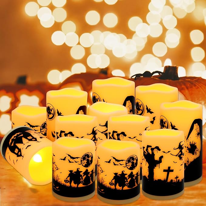 12-Pack Waterproof -Flameless Led Candles，Remote Control and Timer Functions for Halloween and More Decorations（3 Sizes）