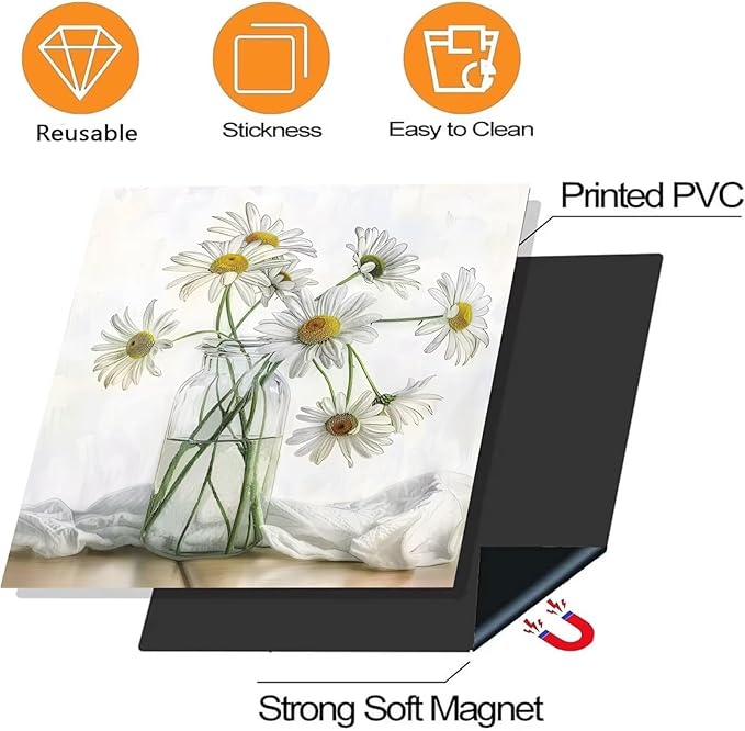 Generic Blooming Daisies Dishwasher Magnet Cover, White Flowers Magnetic Sticker for Fridge Washing Machine Cabinets, Country Floral Dishwasher Door Panel Decal Kitchen Decorative, Reusable, 23Wx26H