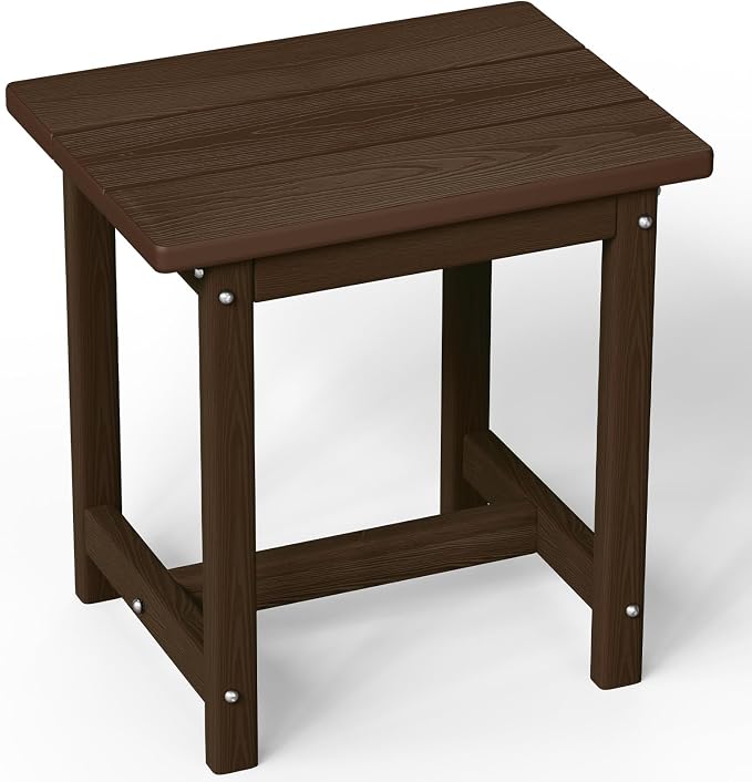 Outdoor Side Table – 17" HDPE Adirondack Side Tables, Sturdy Small Outdoor Porch Tables, Weather-Resistant & Easy Assembly Patio End Table for Garden, Balcony, Porch & Poolside (Brown)