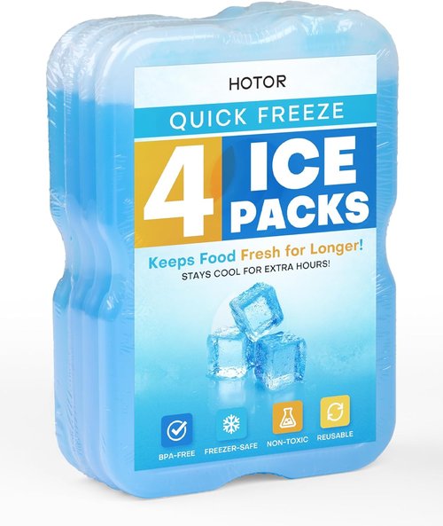 HOTOR Reusable Ice Packs - Slim, BPA-Free Gel Packs for Coolers & Lunch Boxes | 4 Pack Set