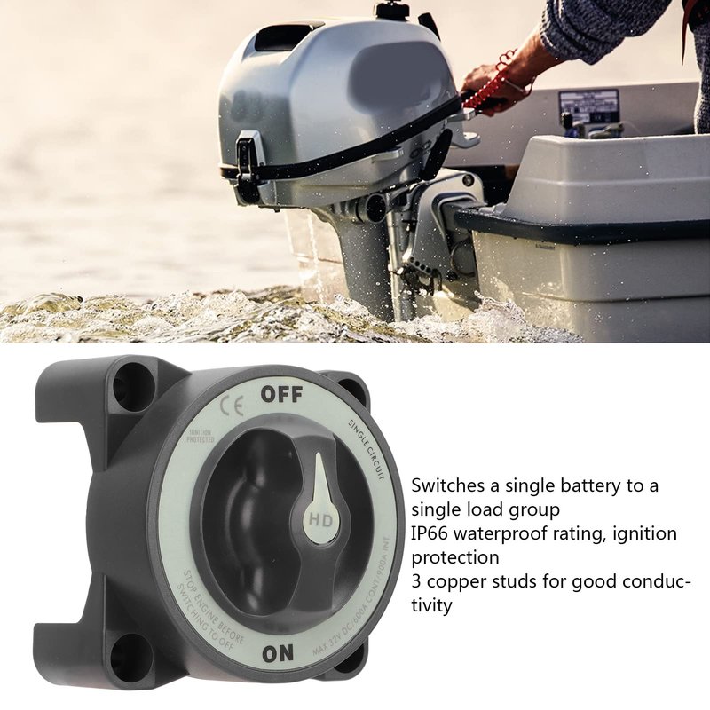 600A Master Battery Power Cut Disconnect Switch Isolator Single Circuit ON Off IP66 3 Studs for RV Gasoline Powered Boat Marine
