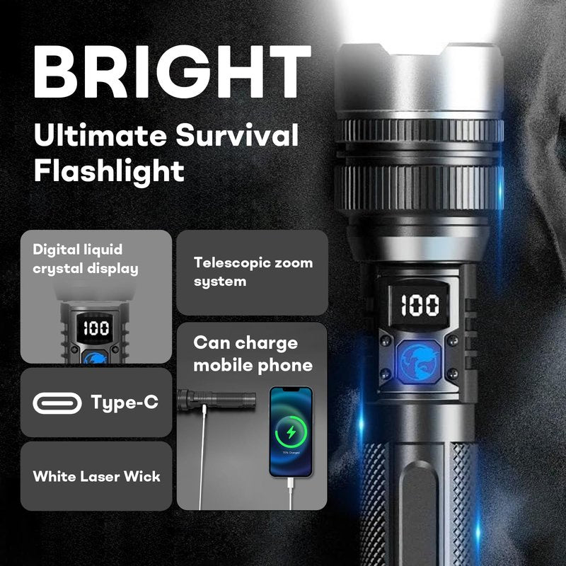 StormBeam Rechargeable Flashlight with Telescoping Zoom – Super Bright LED Torch with Multiple Lighting Modes, Waterproof, Long Battery Life for Outdoor, Camping, Emergency