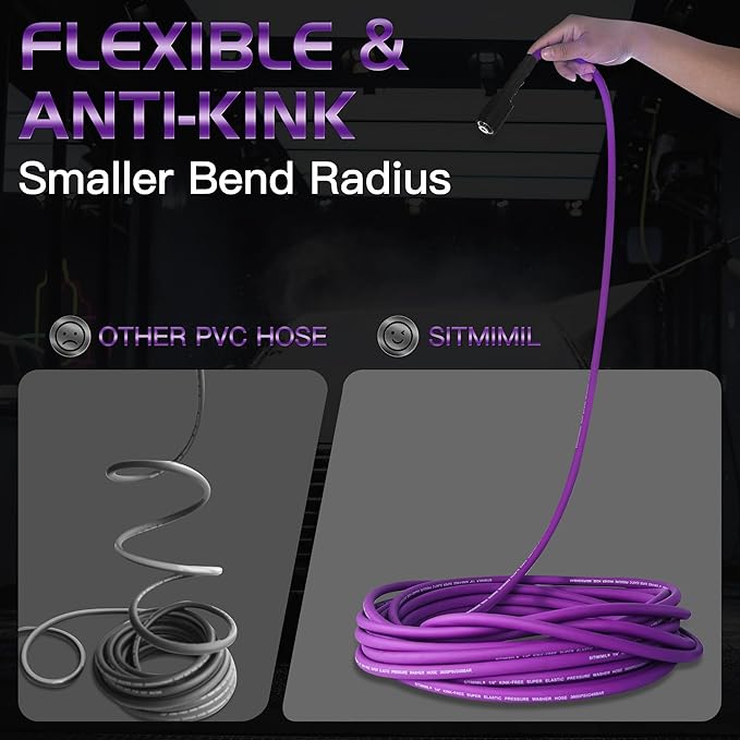 SITIMIMIL® Kink Resistant Super Flexible 1/4" Pressure Washer Hose 100FT, 3600PSI, M22-14mm, Universal Electric Power Washer Hose Replacement for Ryobi, Troy Bilt, Greenworks, More High Pressure Hose
