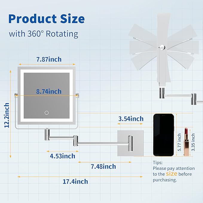 Ruacq Rechargeable Wall Mounted Makeup Mirror