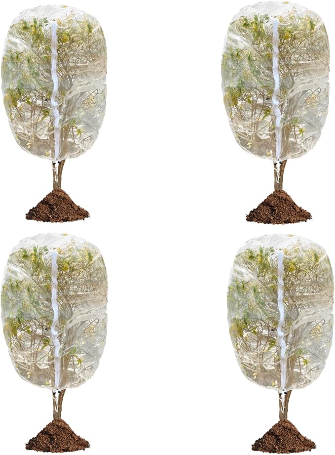 4 Pack Fruit Tree Netting Covers with Zipper & Drawstring – 3.3x4.6FT Ultra-Fine Mesh Garden Netting – Insect & Bird Barrier for Tree, Plant & Crop Protection